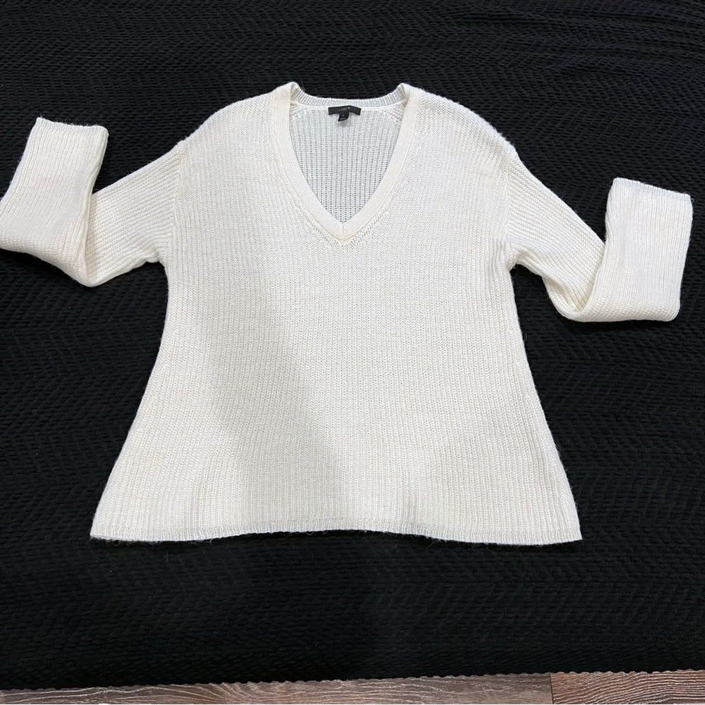 J. Crew Alpaca Wool Blend Neutral Cream V Neck Relaxed Fit Sweater Women’s Small
